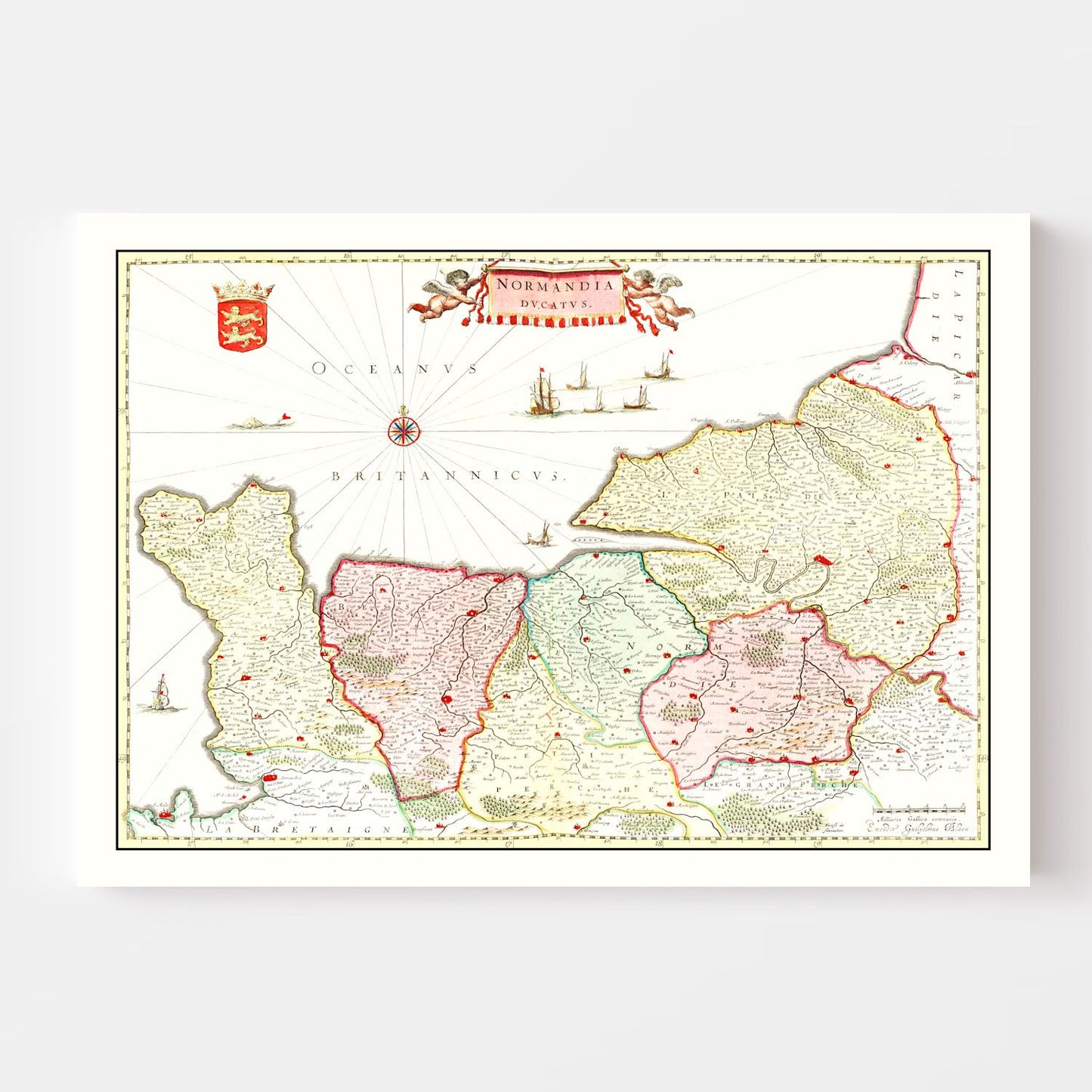 Vintage Map of Normandy, France, 1665