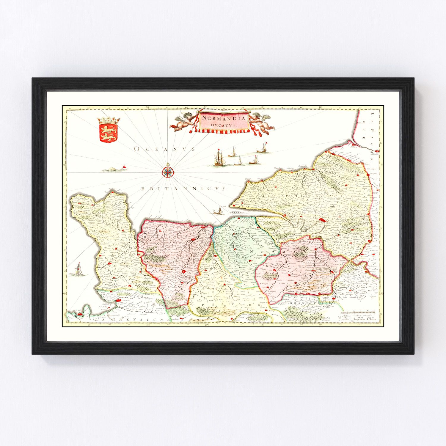 vintage map of Normandy, France, 1665
