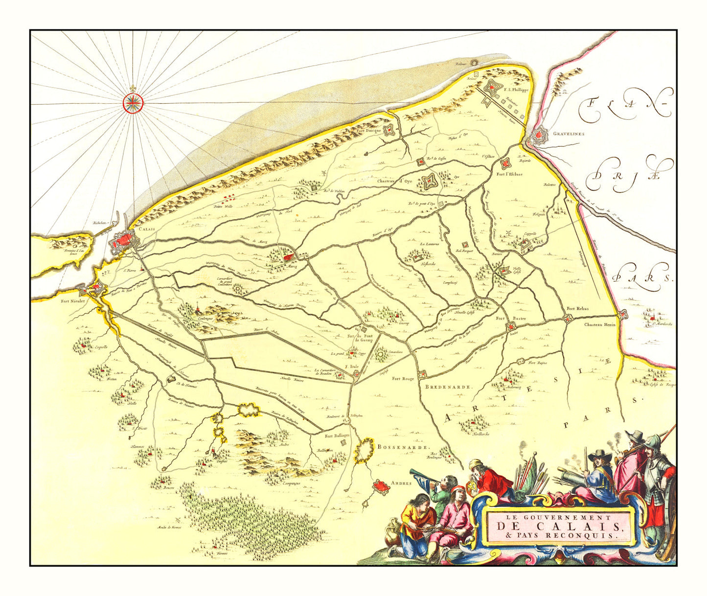 Vintage Map of Calais, France, 1665 | Wall Art