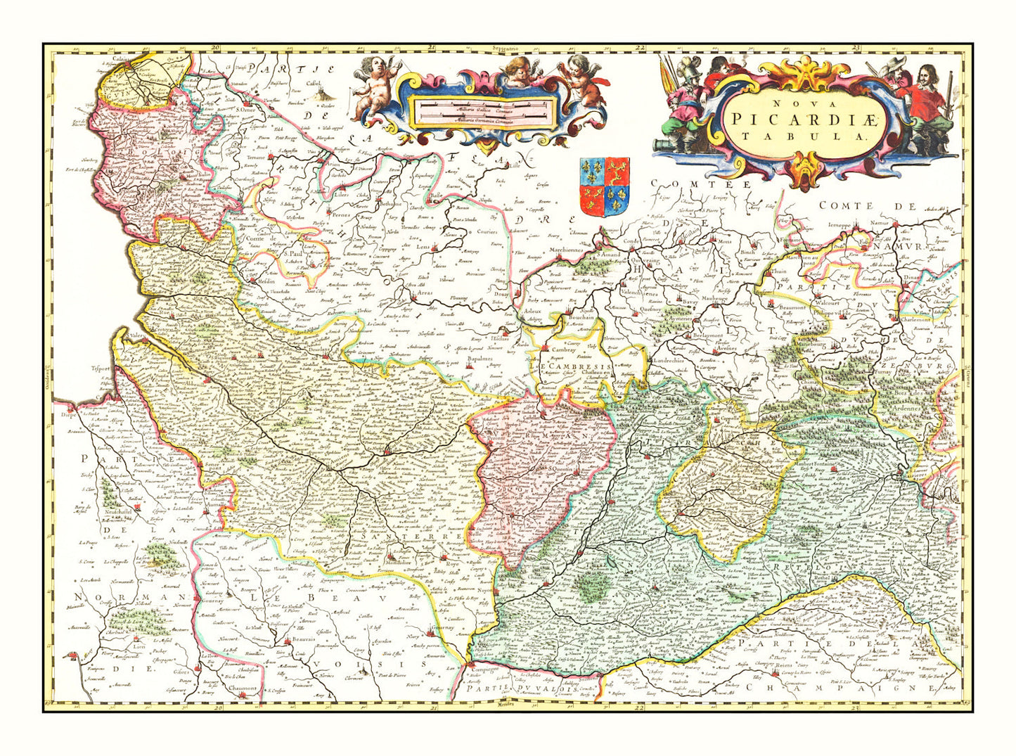 Vintage Map of Picardy, France, 1665