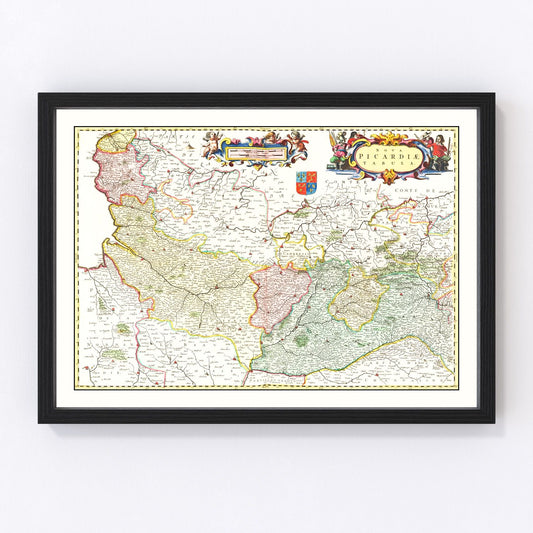 Vintage map of Picardy, France, 1665