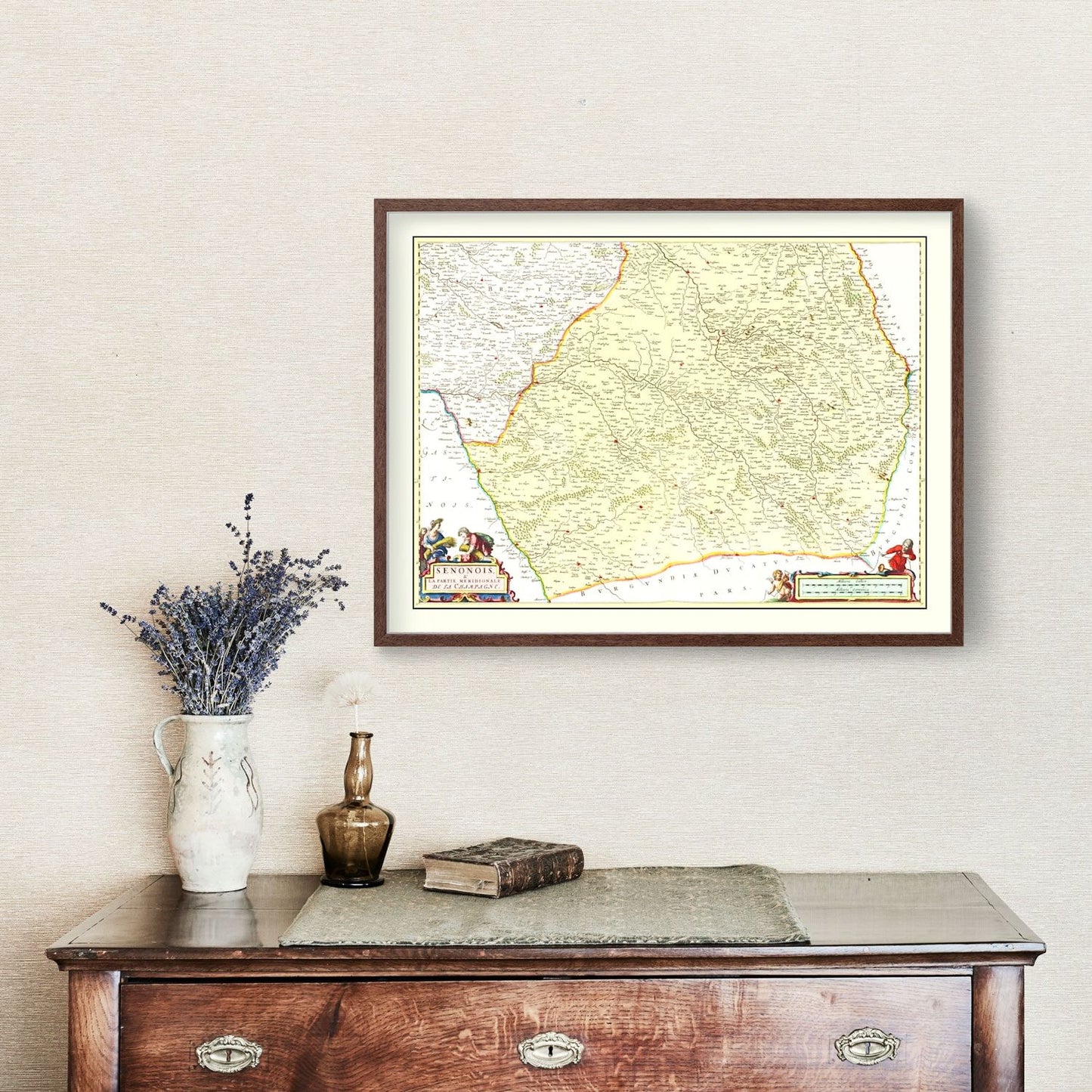 Vintage Map of Southern Champagne, France, 1665
