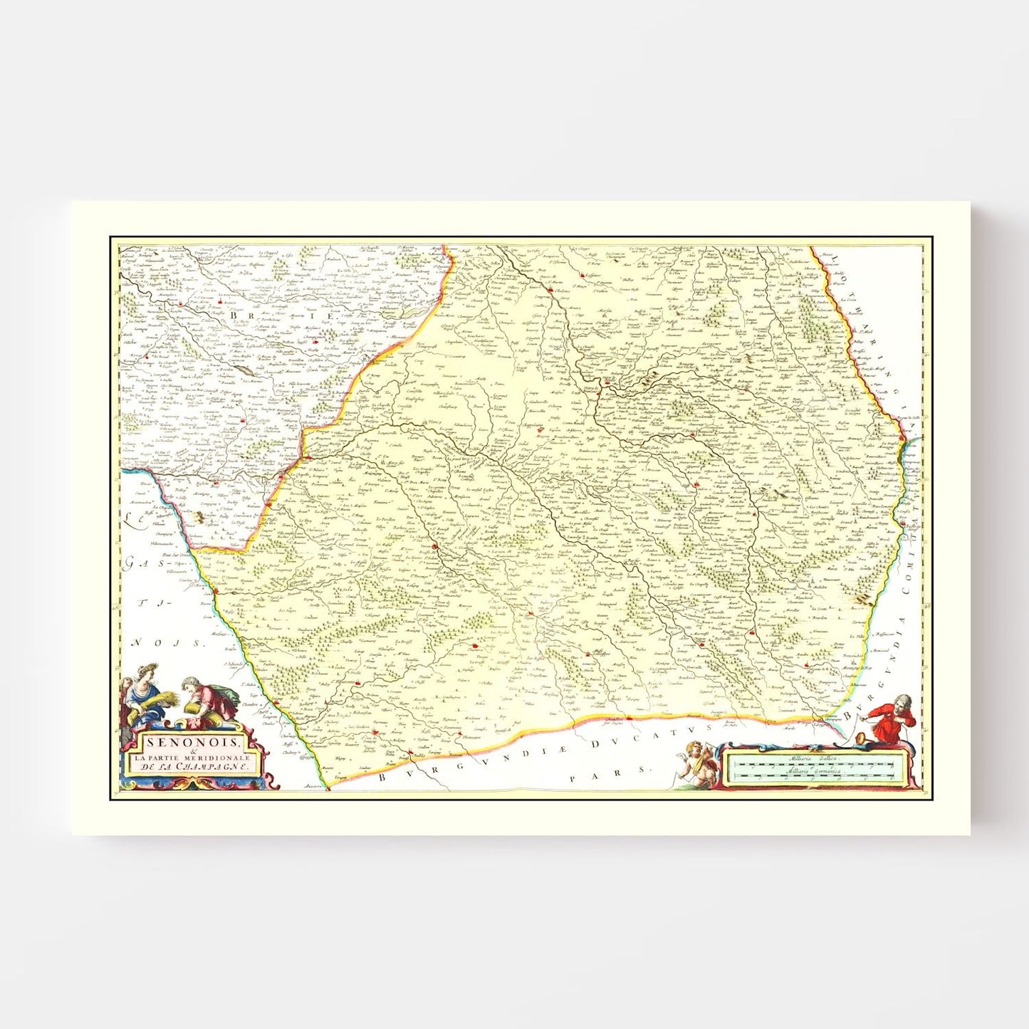 Vintage Map of Southern Champagne, France, 1665