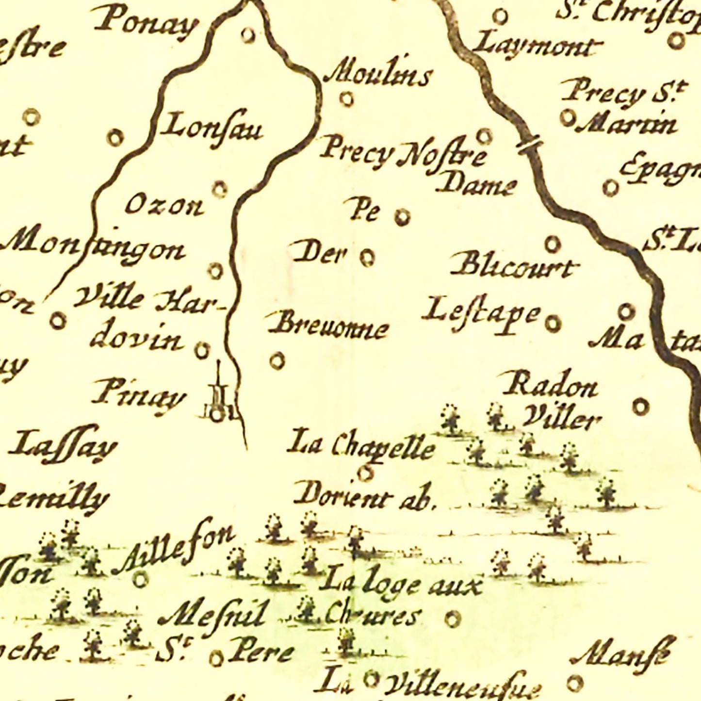 Vintage Map of Southern Champagne, France, 1665