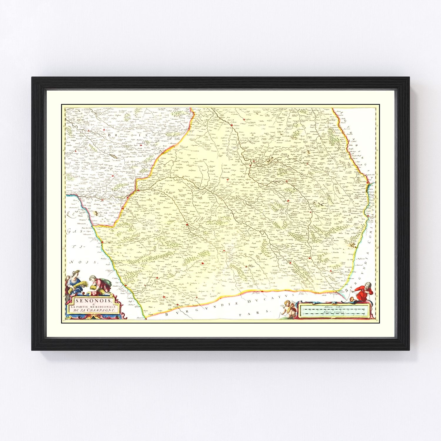 vintage map of southern Champagne, France, 1665
