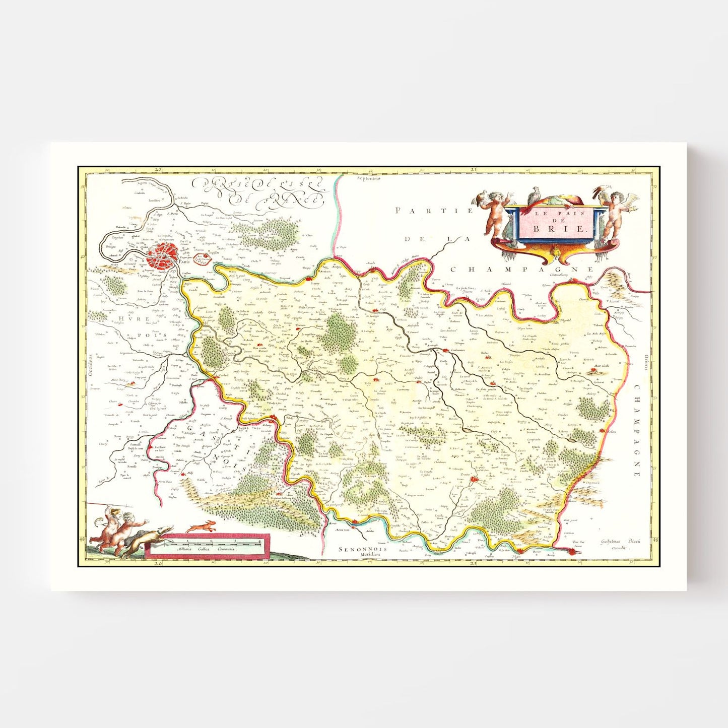 Vintage Map of Brie, France, 1665