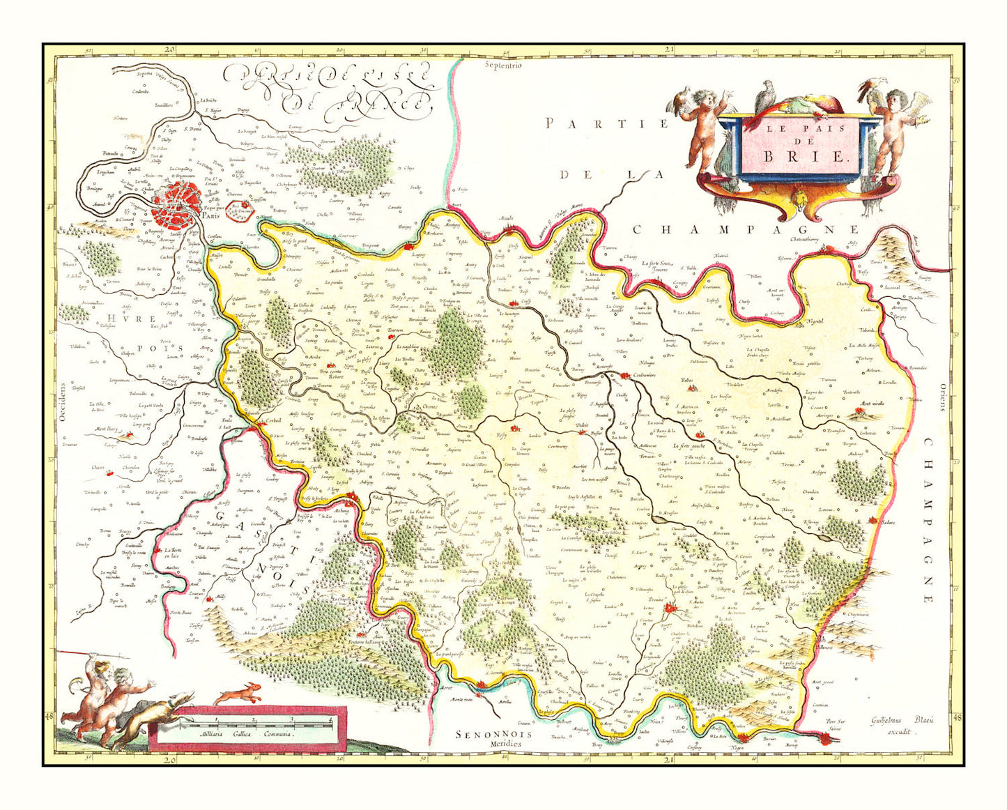 Vintage Map of Brie, France, 1665