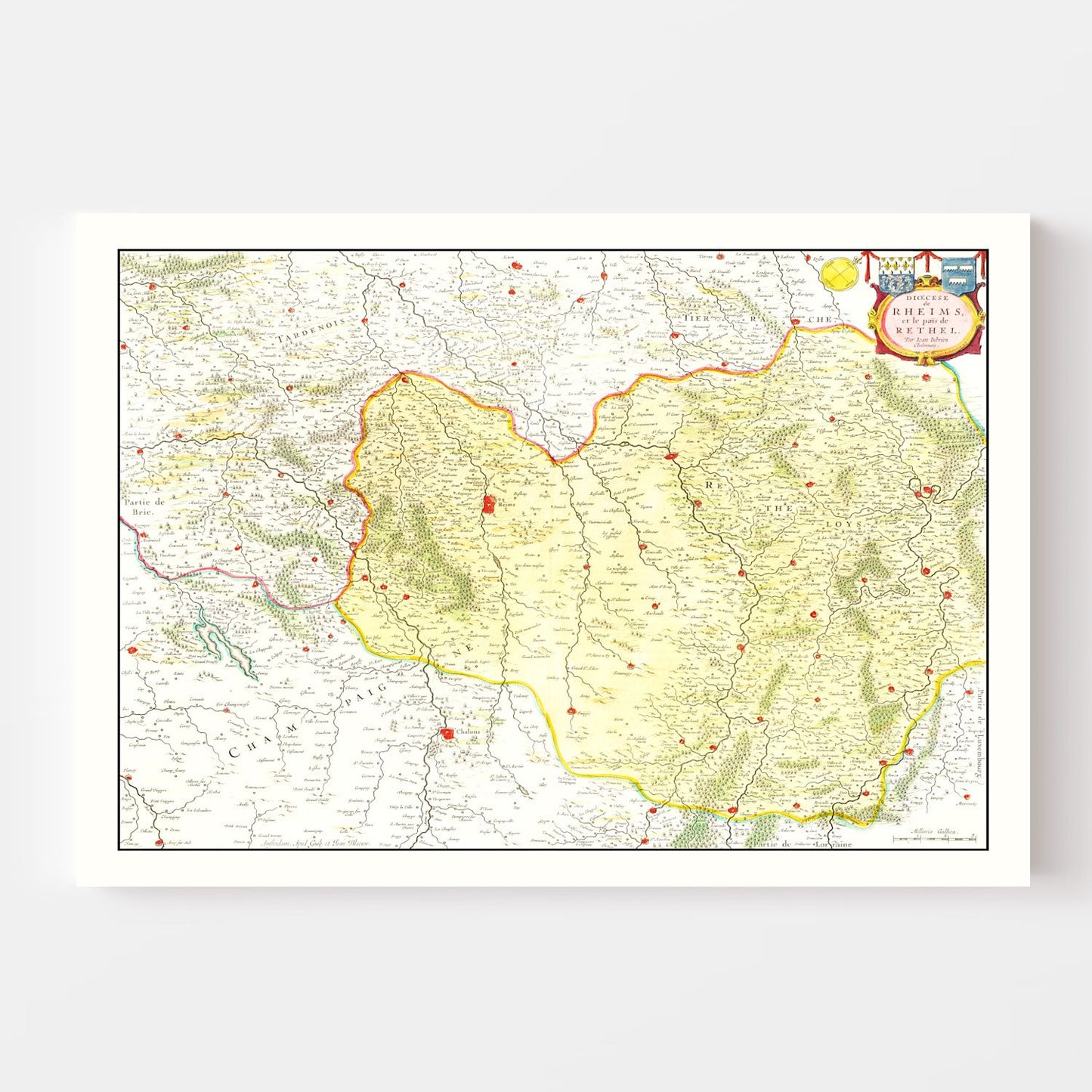 Vintage Map of the Champagne Region, France, 1665