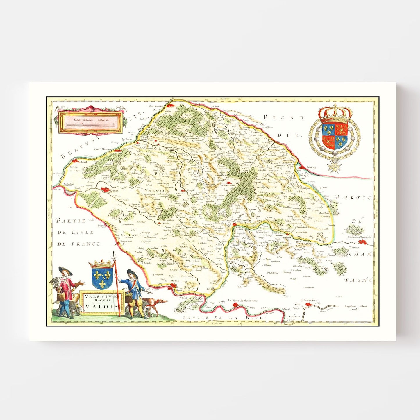 Vintage Map of Valois, France, 1665