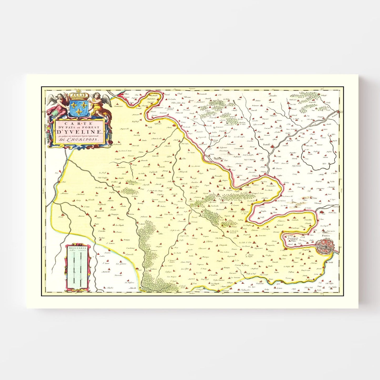 Vintage Map of the Paris Region, France, 1665