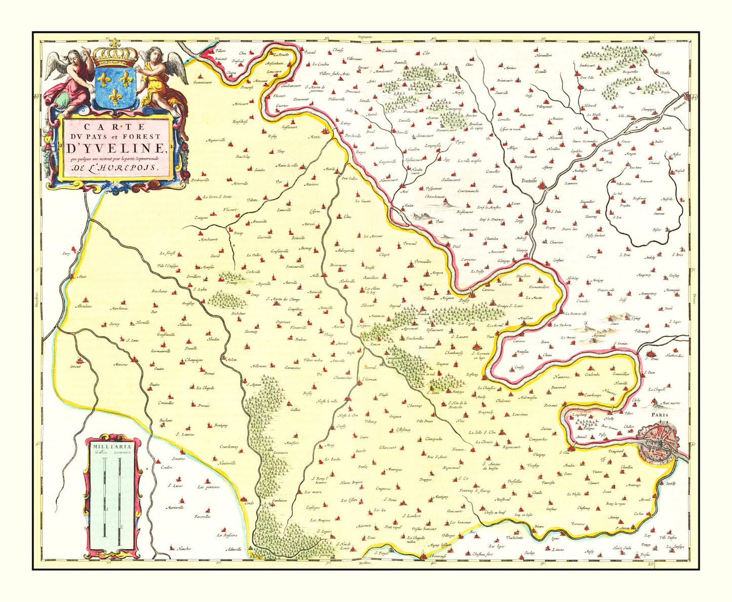 Vintage Map of the Paris Region, France, 1665