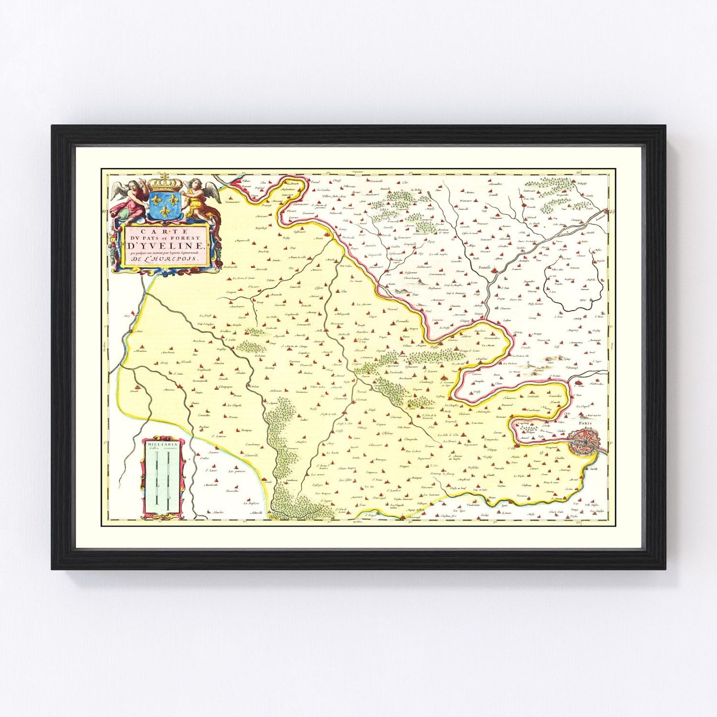 Vintage map of the Paris region, France, 1665
