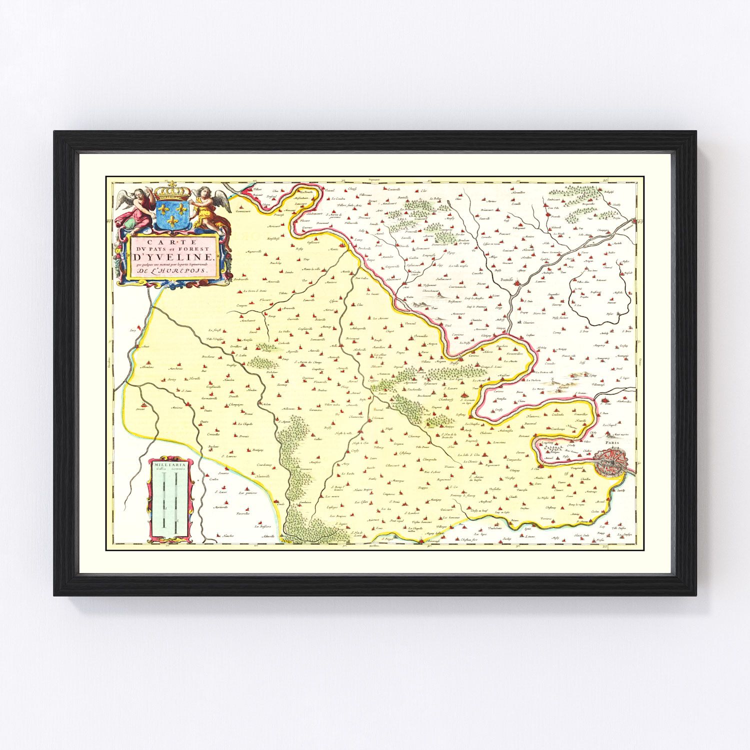 Vintage map of the Paris region, France, 1665