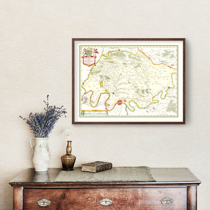 Vintage Map of Paris, France, 1665