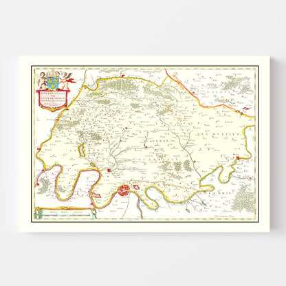 Vintage Map of Paris, France, 1665