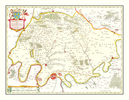 Vintage Map of Paris, France, 1665