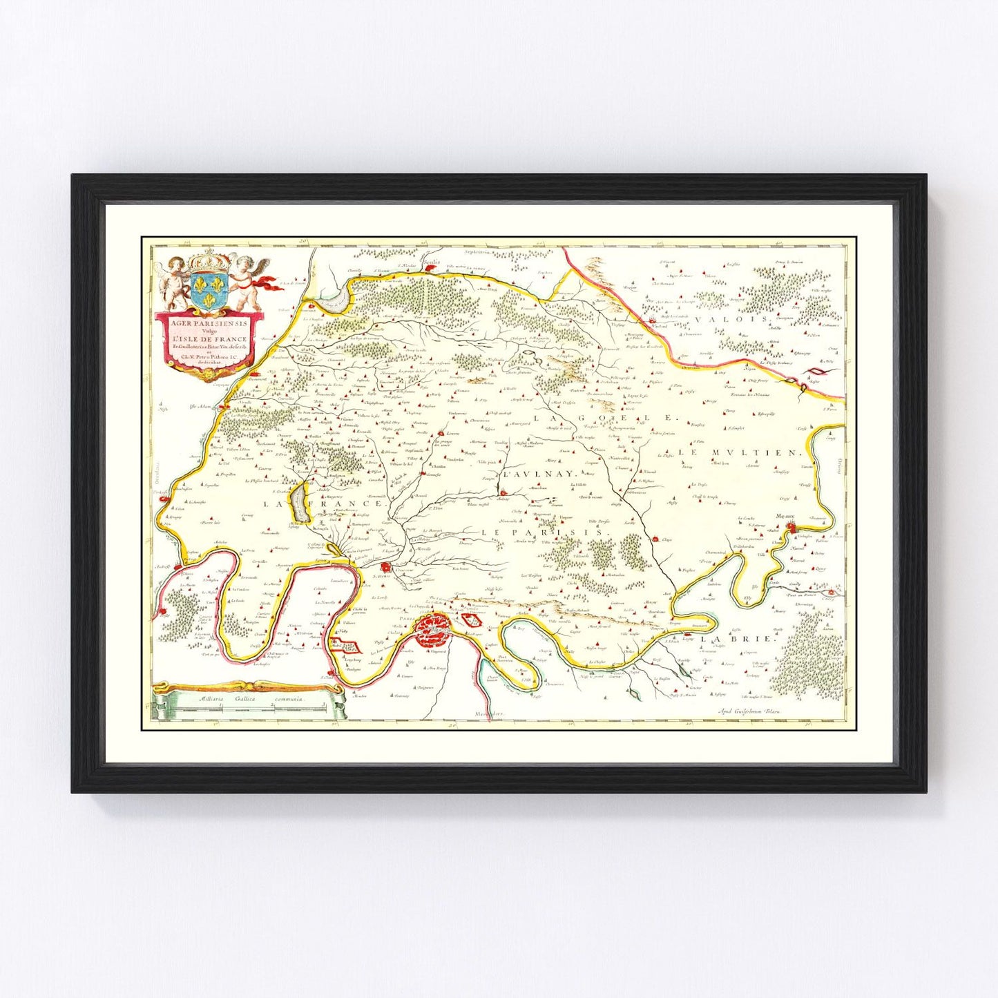 vintage map of Paris, France, 1665