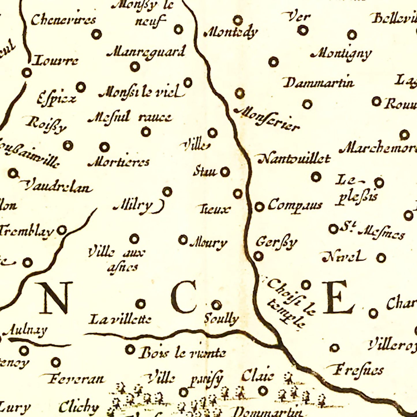 Vintage Map of Ile-de-France, 1665