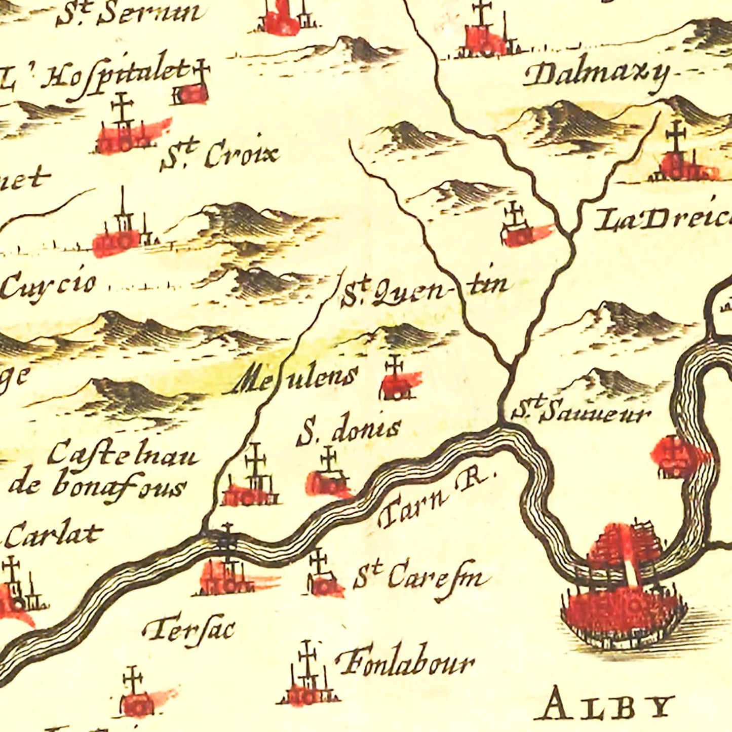 Vintage Map of Albi, France, 1665