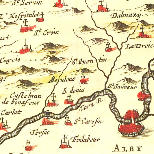 Vintage Map of Albi, France, 1665