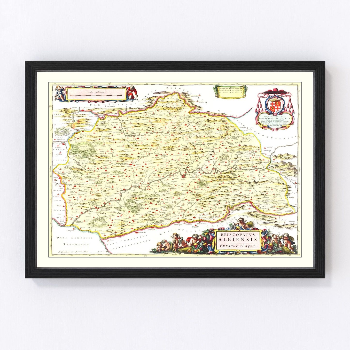 Vintage map of Albi, France, 1665 - restored print