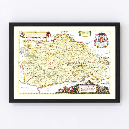 Vintage map of Albi, France, 1665 - restored print
