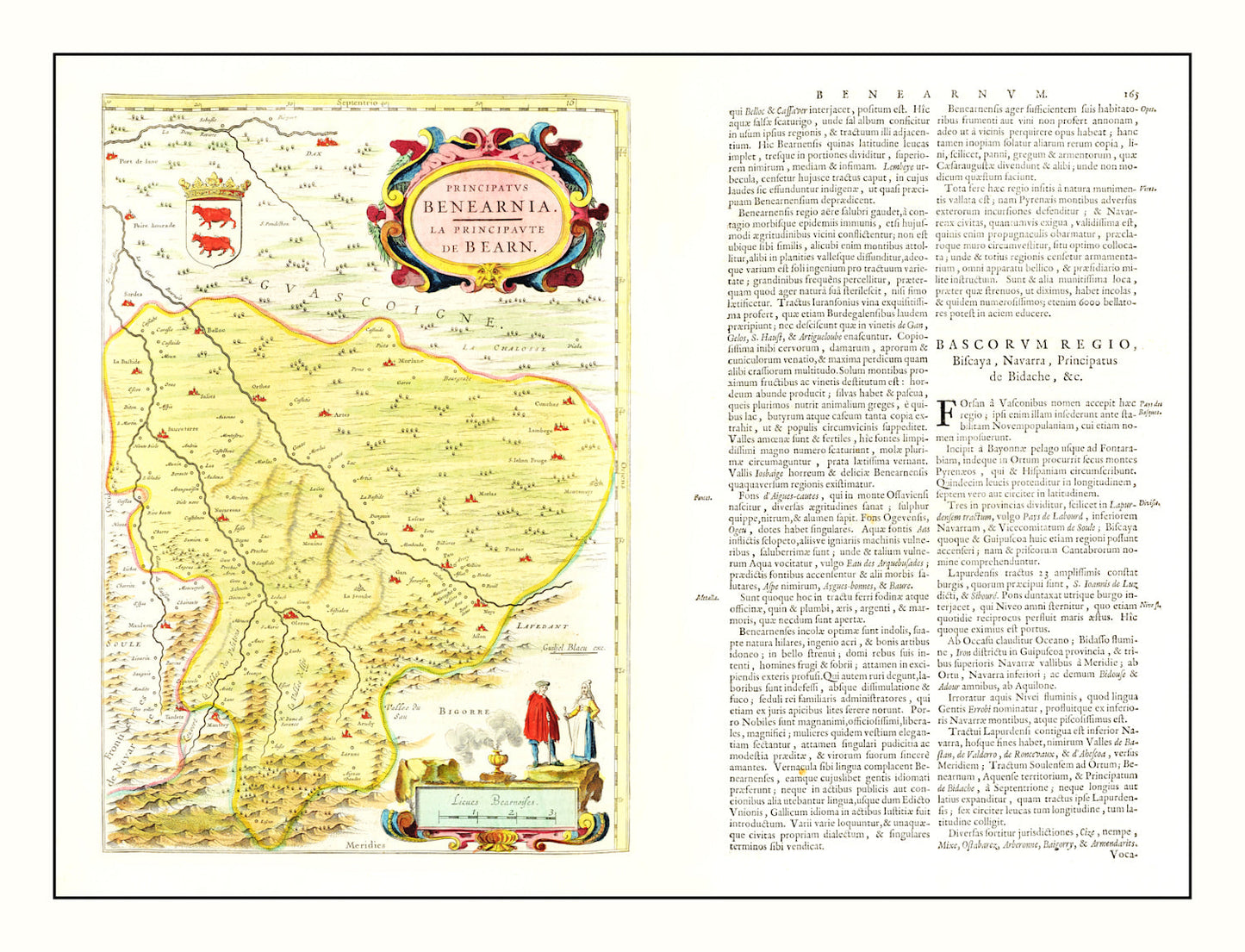 Vintage Map of Bearn, France, 1665
