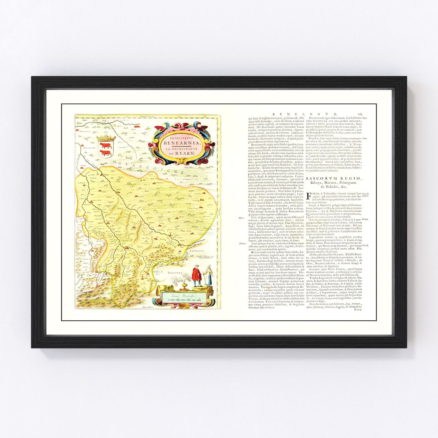 Vintage map of Bearn, France, 1665, Louis XIV era