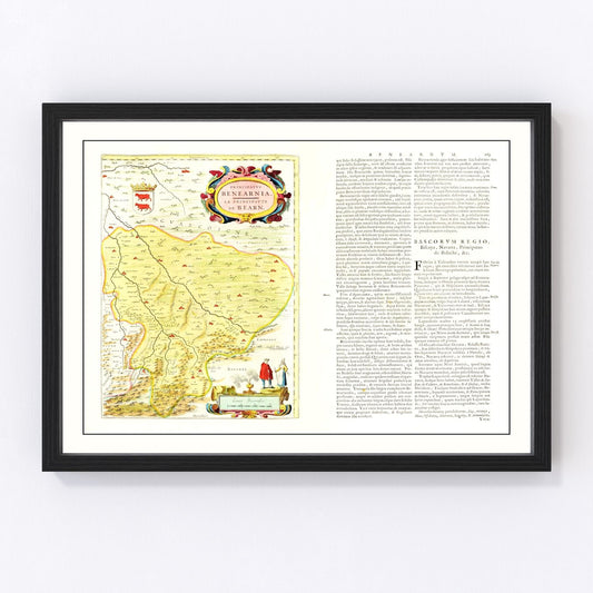Vintage map of Bearn, France, 1665, Louis XIV era