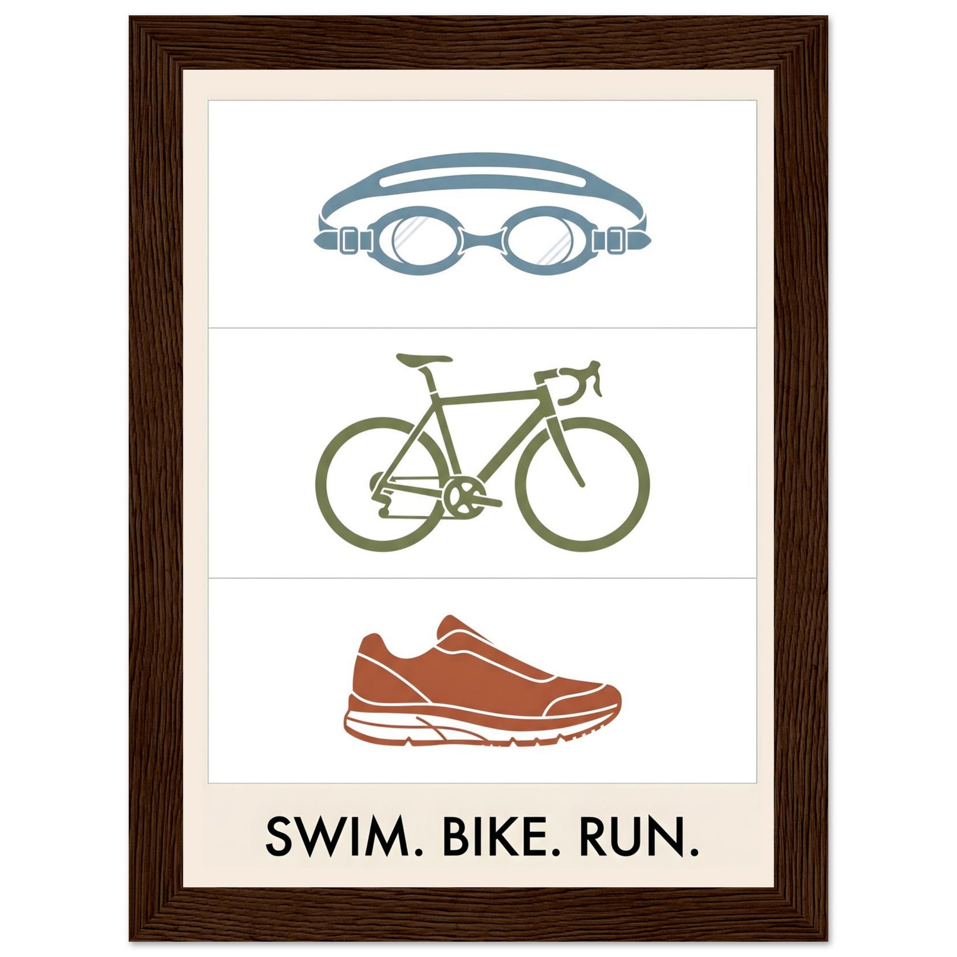 Swim Bike Run Poster: Minimalist Triathlon Icons Wall Art - 20x25 cm / 8x10″ - White frame / Ready-to-hang - Sparkycare
