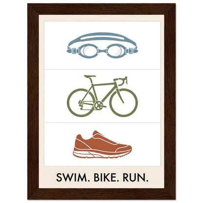 Swim Bike Run Poster: Minimalist Triathlon Icons Wall Art - 20x25 cm / 8x10″ - White frame / Ready-to-hang - Sparkycare