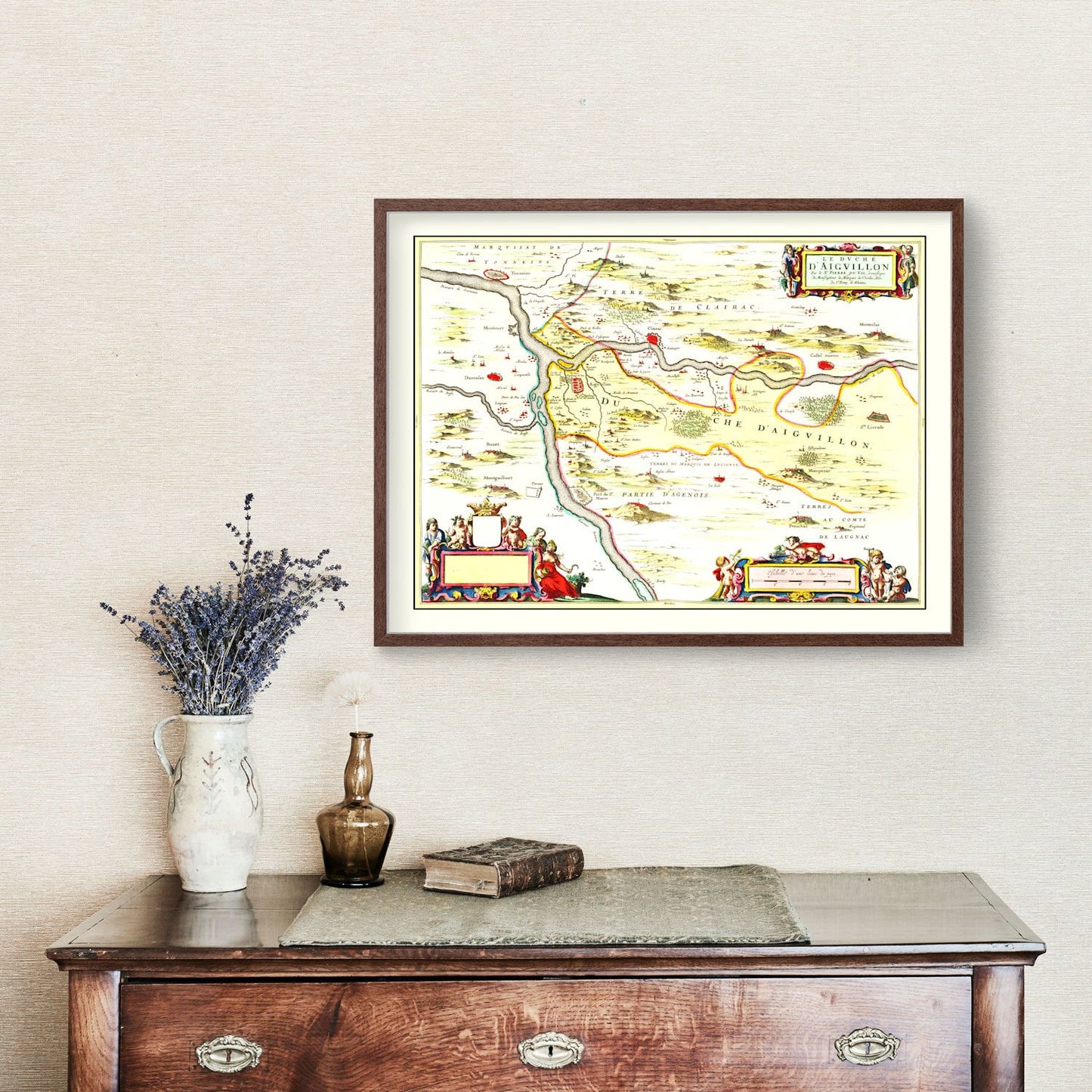 Vintage Map of Aiguillon, France, 1665