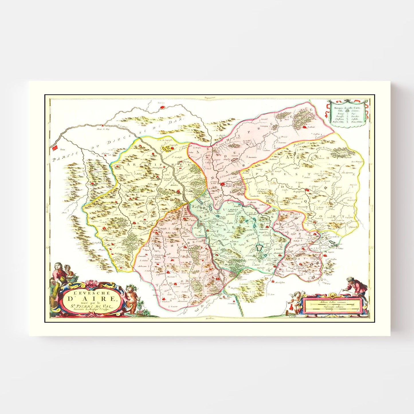 Vintage Map of Mont-de-Marsan, France, 1665