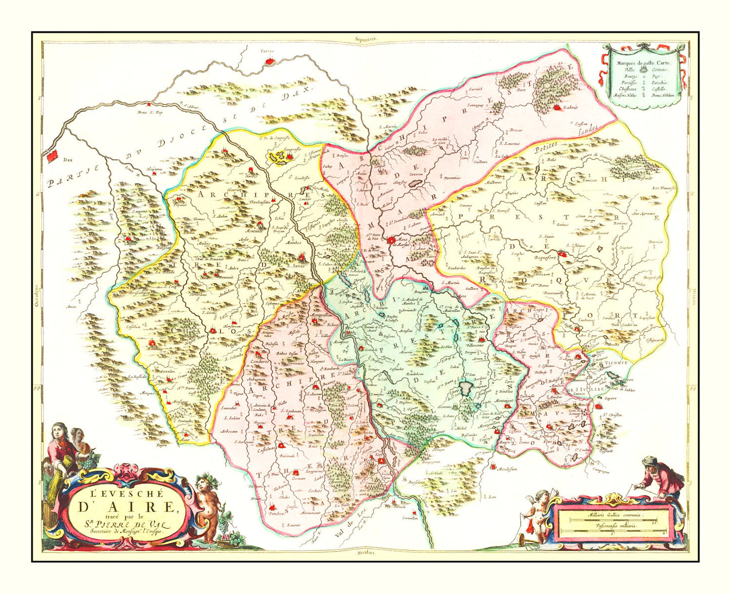 Vintage Map of Mont-de-Marsan, France, 1665