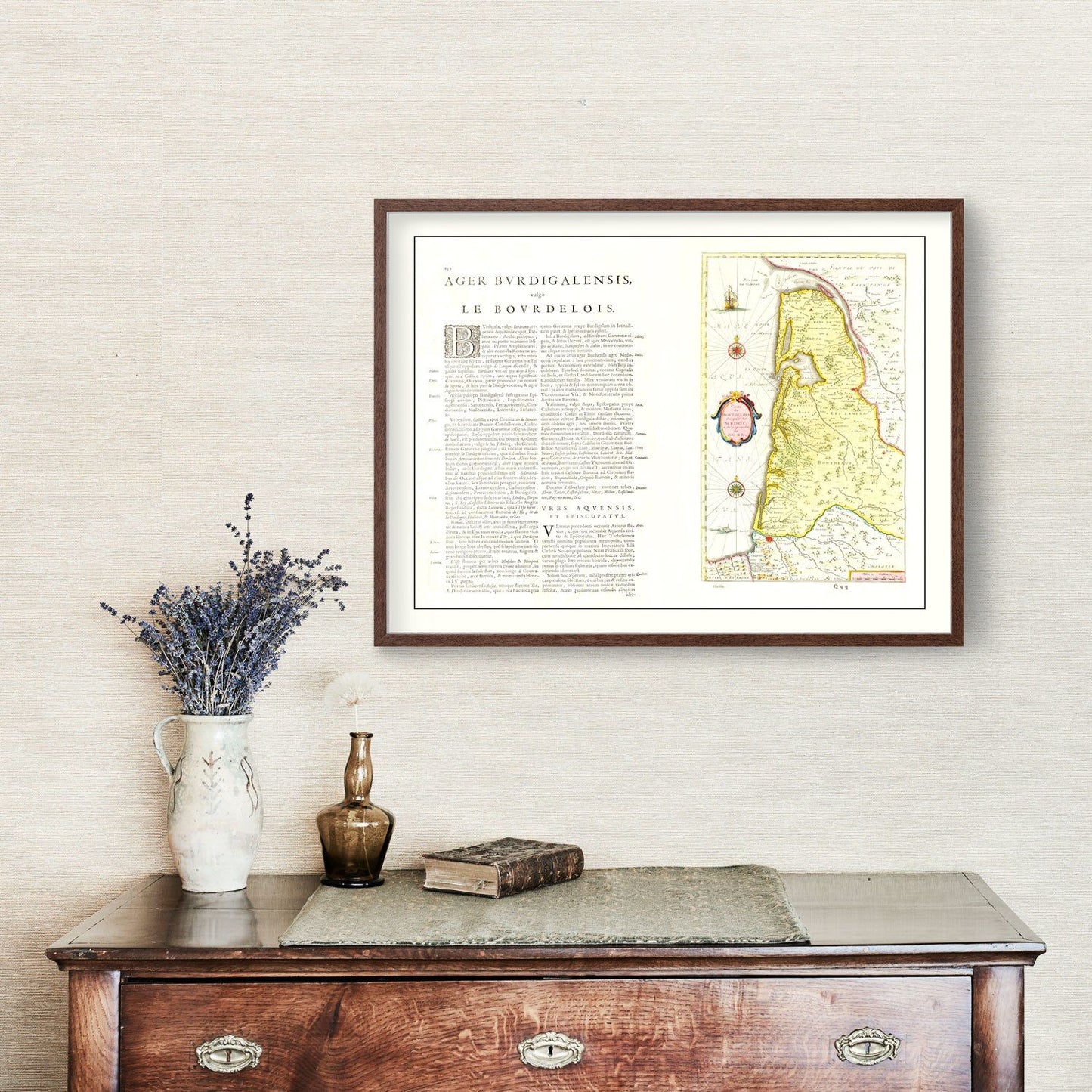 Vintage Map of Bordeaux, France, 1665
