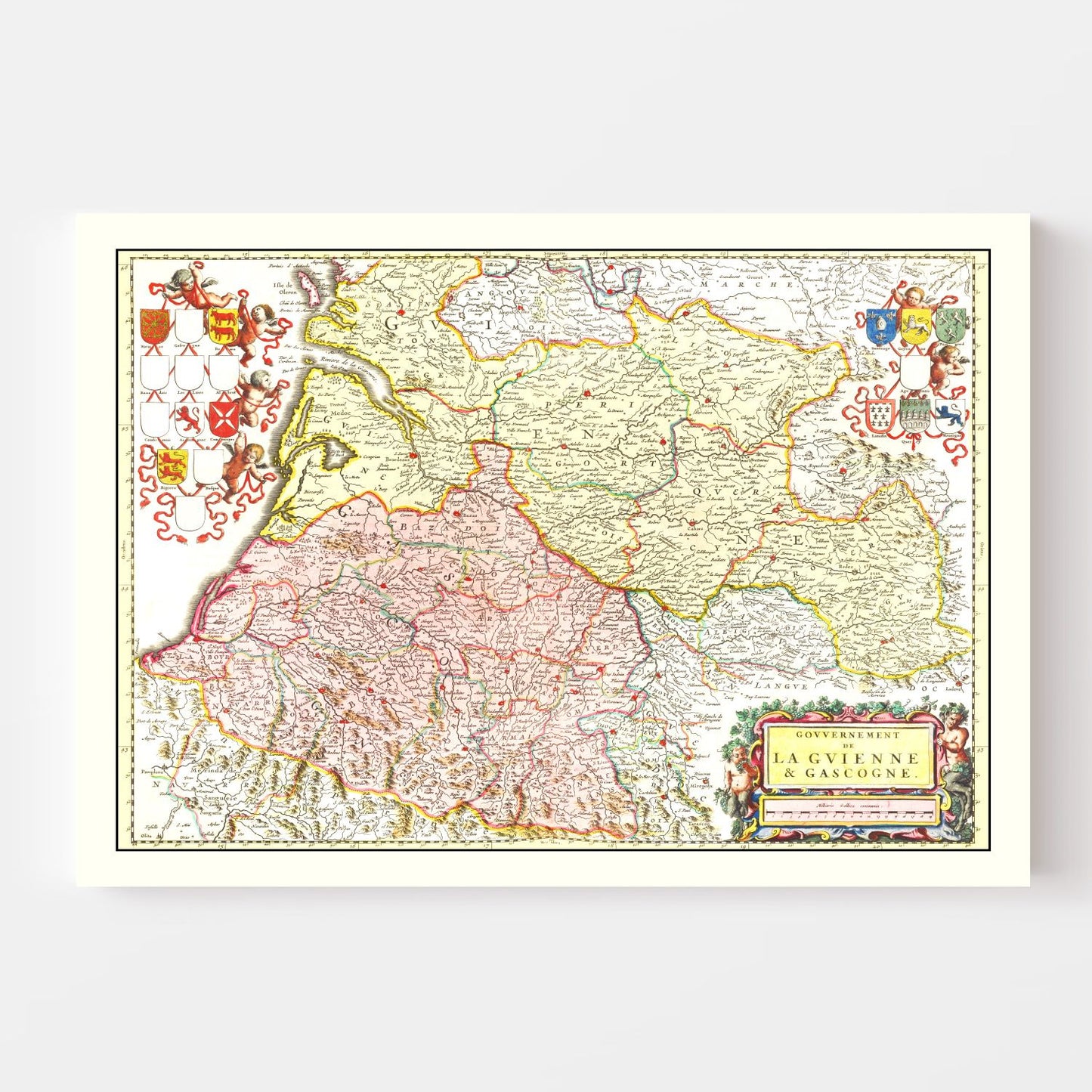Vintage Map of Gascony, France, 1665