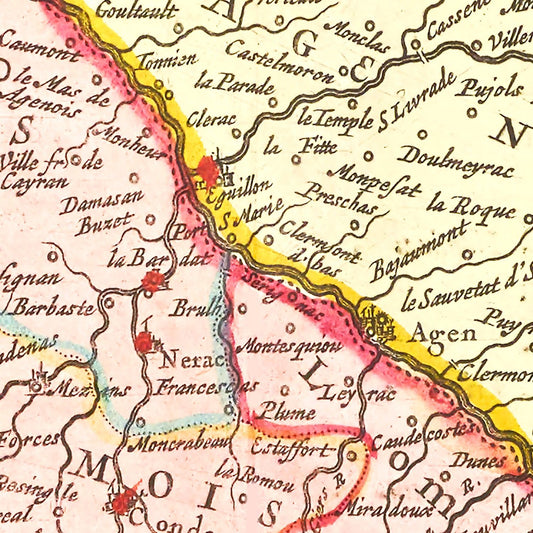 Vintage Map of Gascony, France, 1665