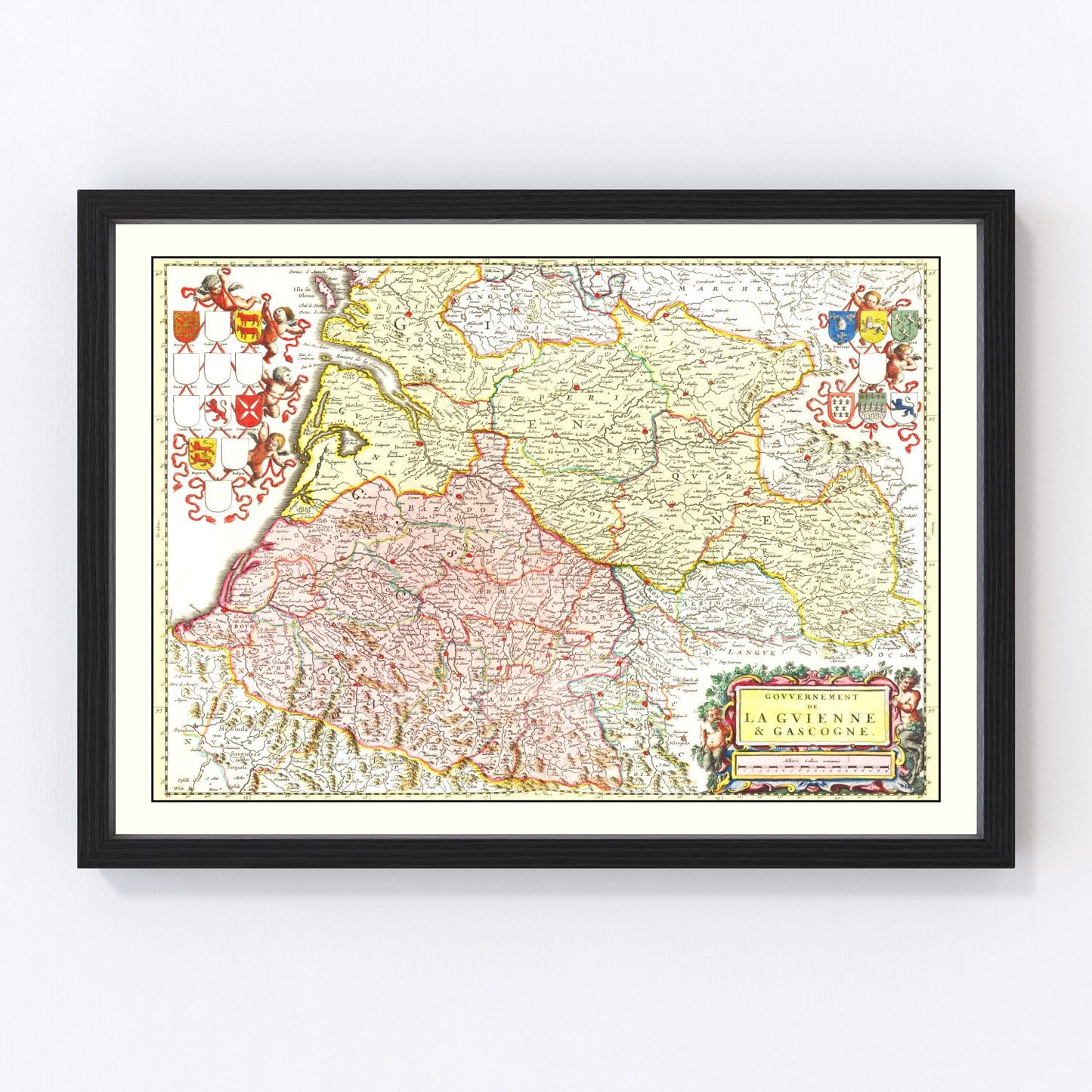 Vintage map of Gascony, France, 1665