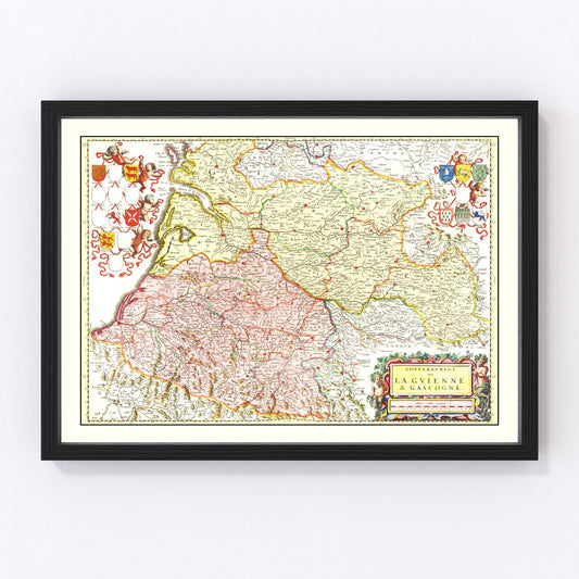 Vintage map of Gascony, France, 1665