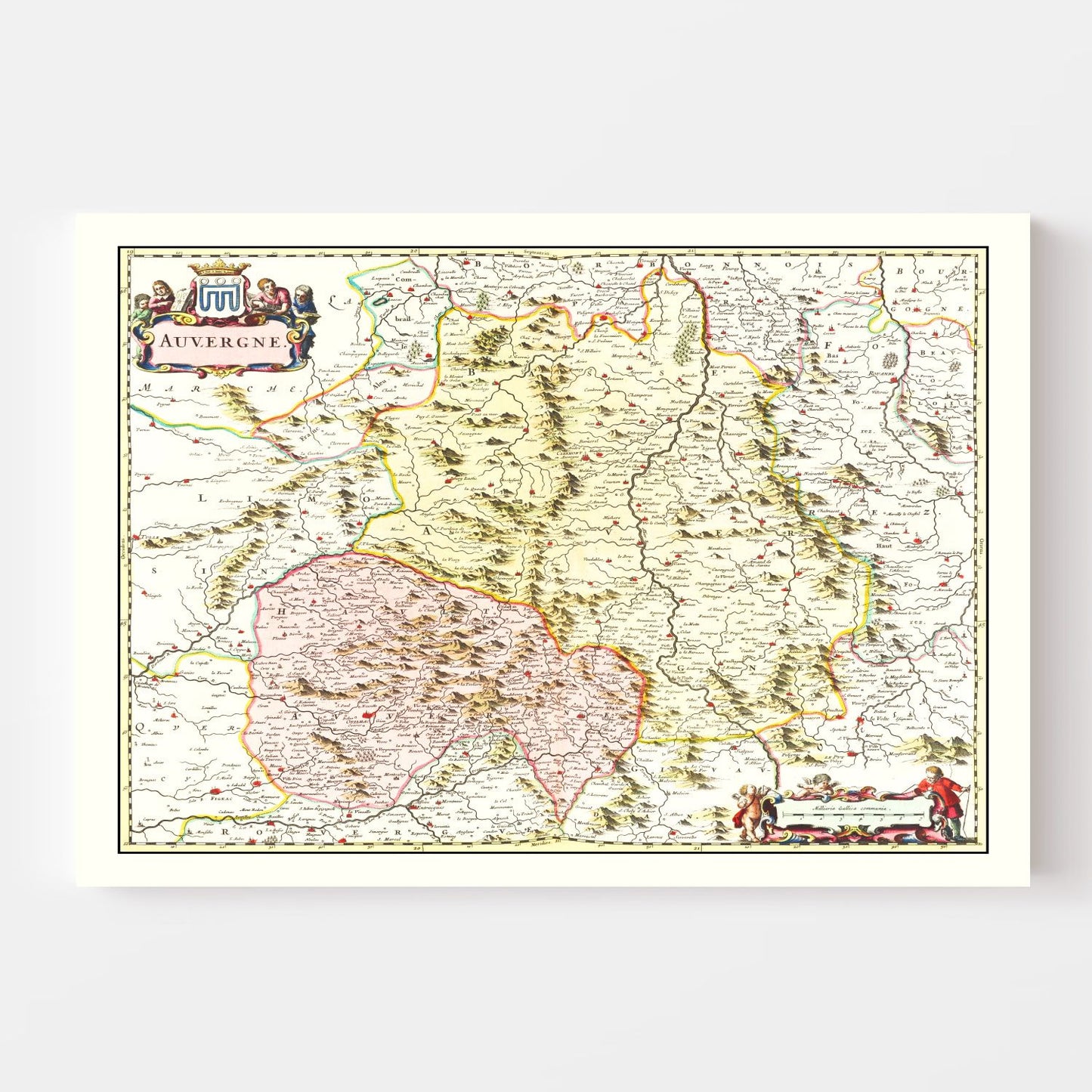 Vintage Map of Auvergne, France, 1665