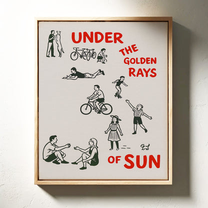 Golden Rays of Joy Retro Bike and Dog Wall Art