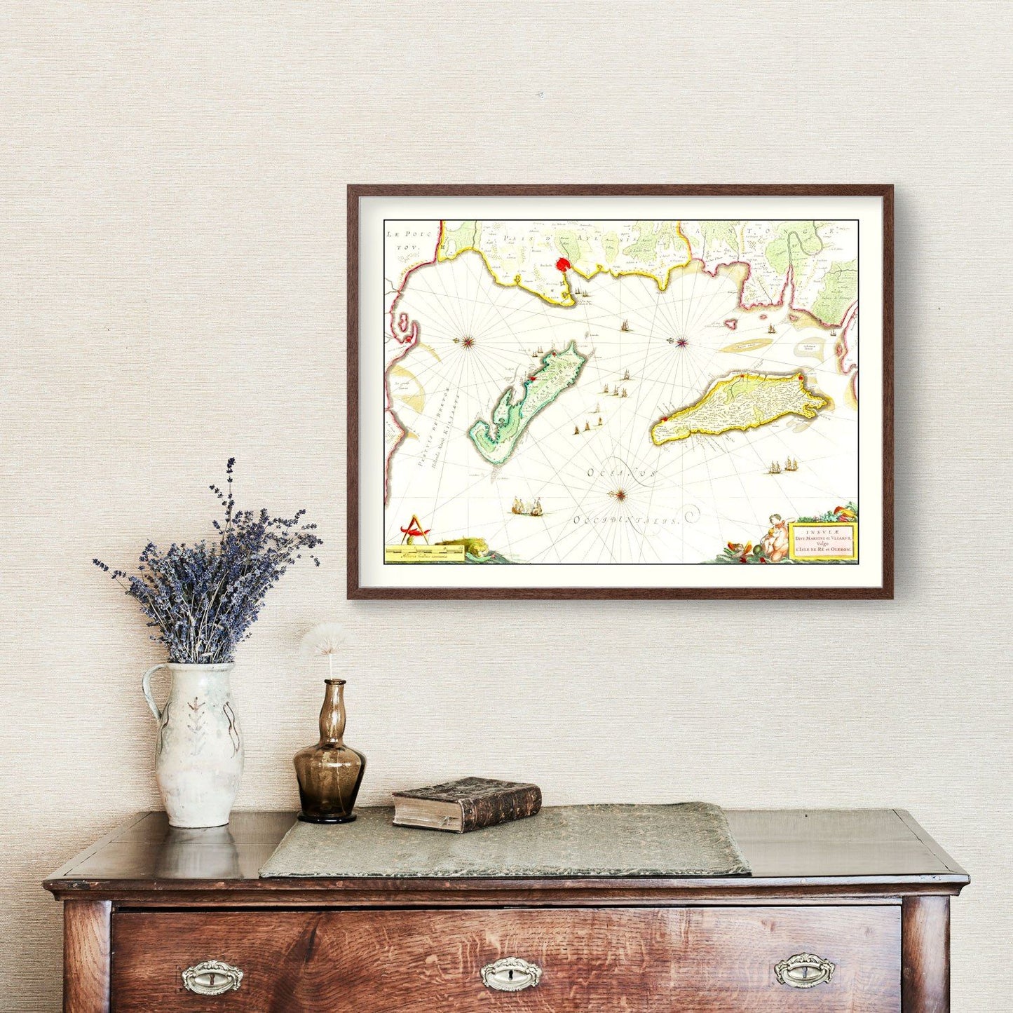 Vintage Map of Ile de Re and Oleron, France, 1665