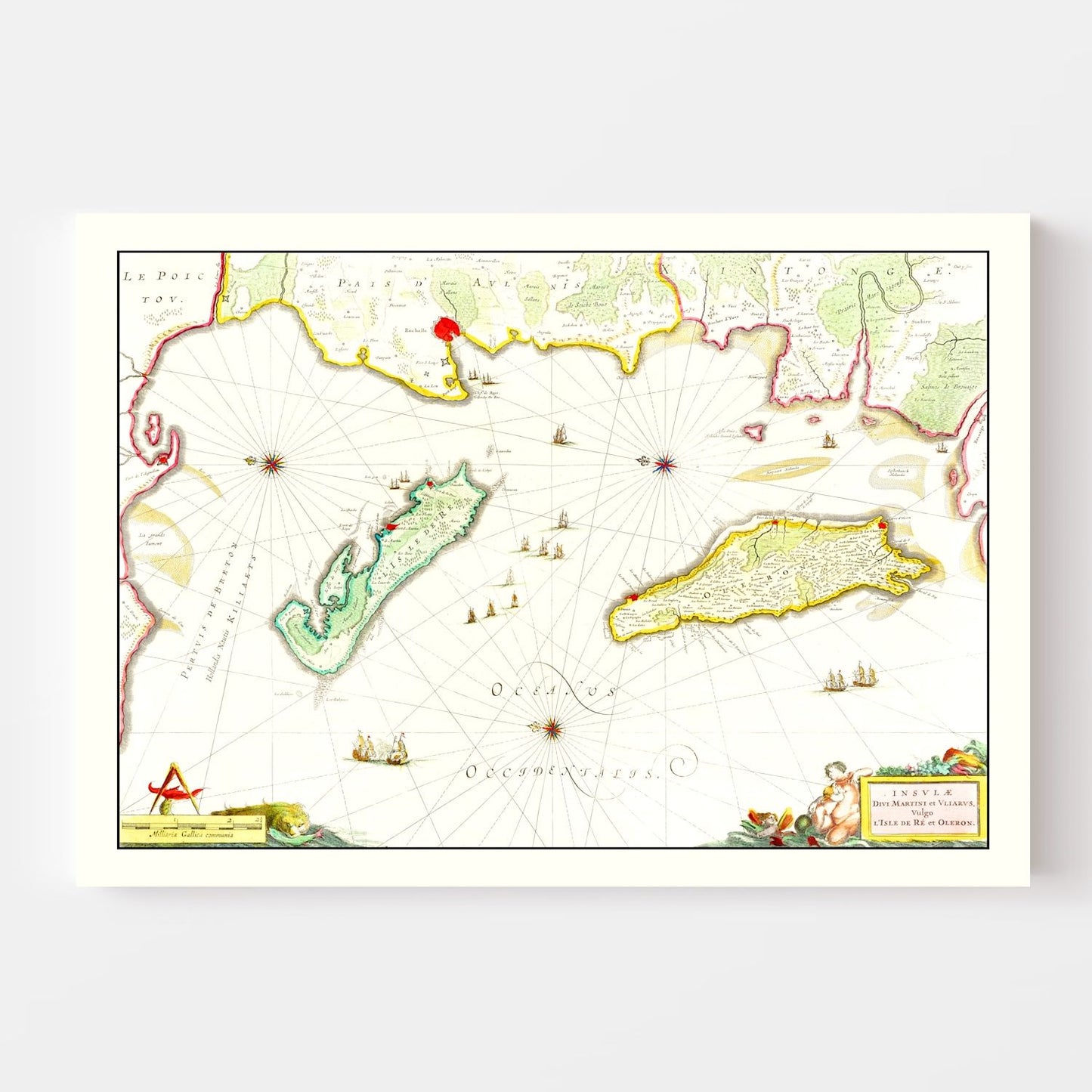 Vintage Map of Ile de Re and Oleron, France, 1665