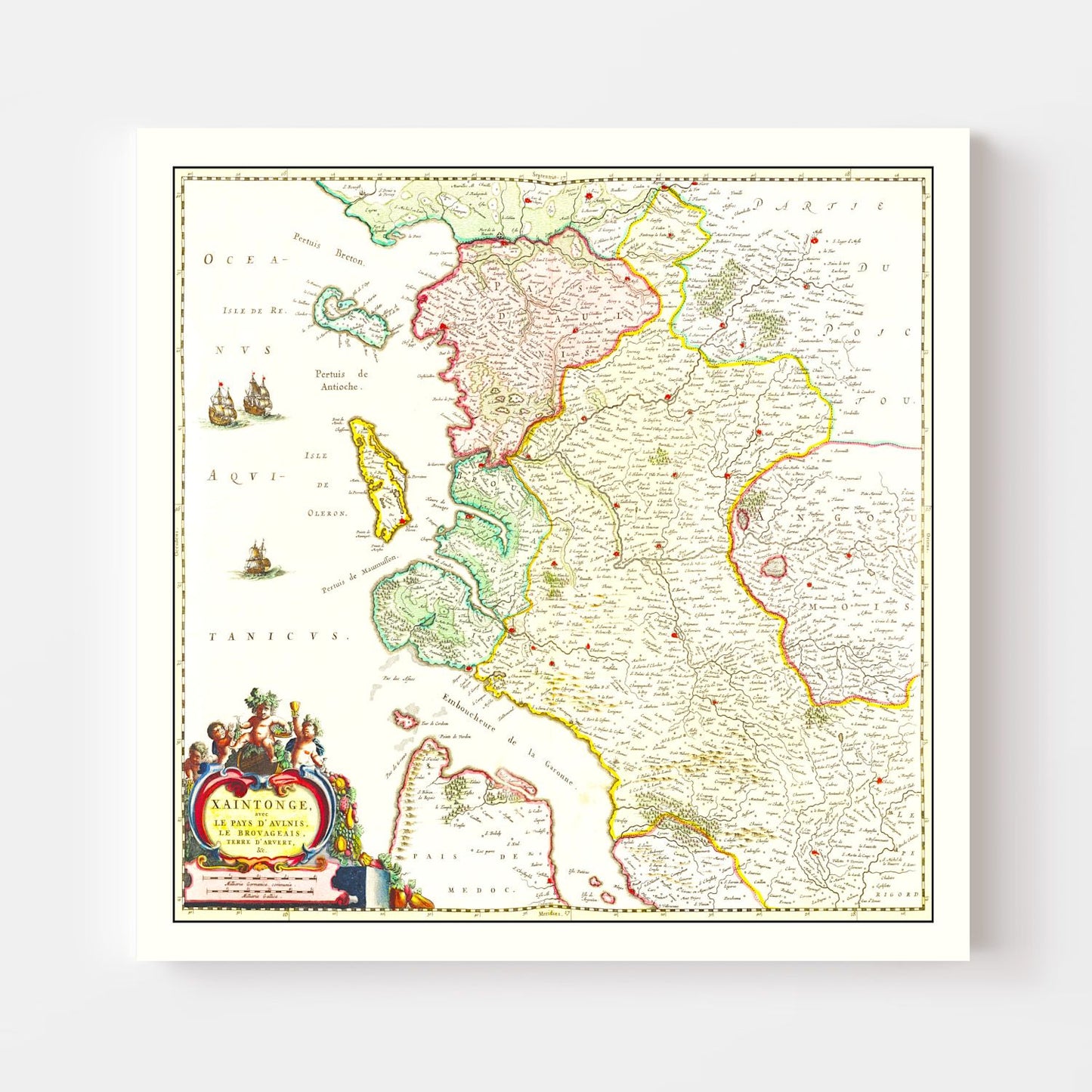 Vintage Map of Saintonge, France, 1665