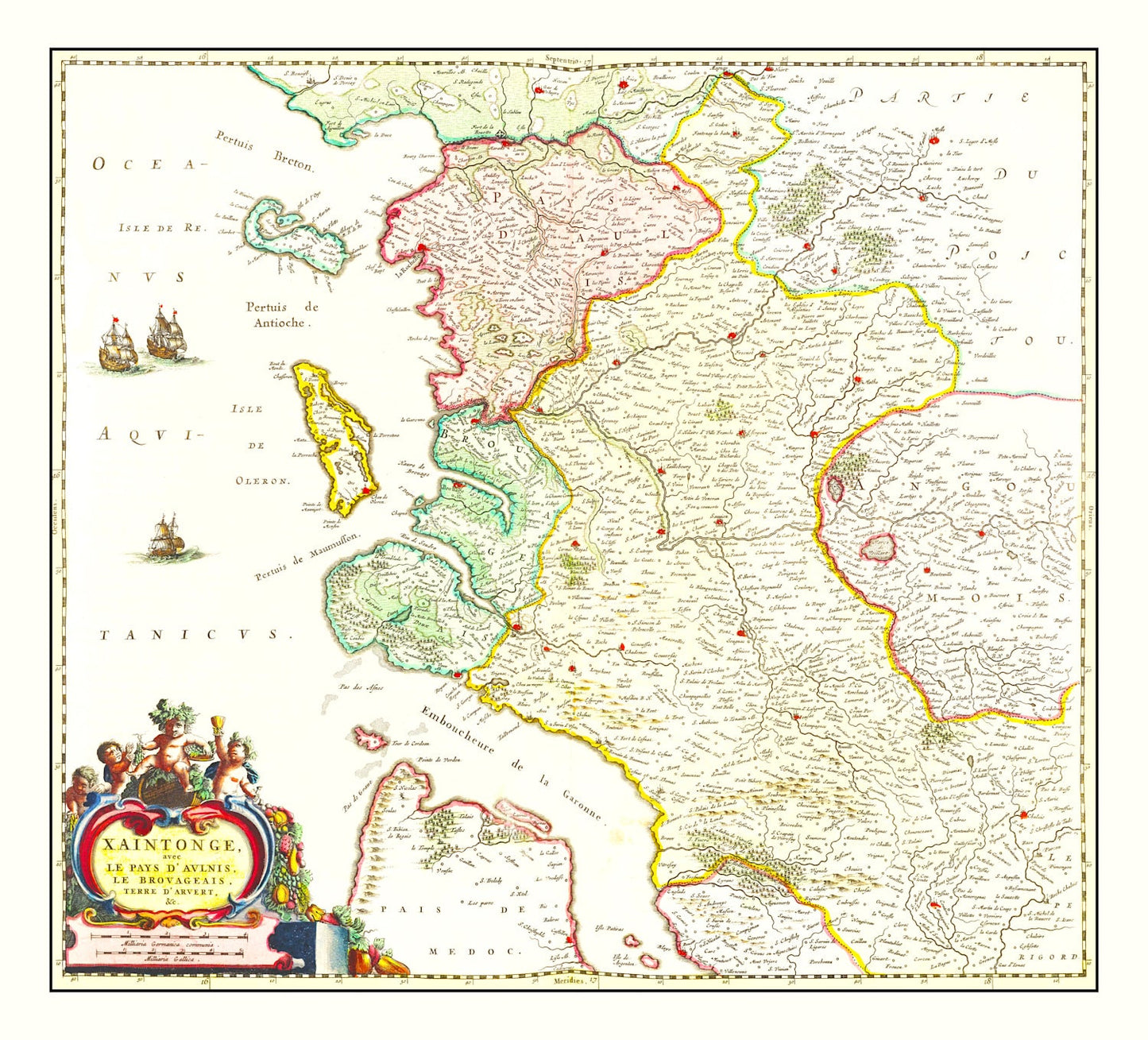 Vintage Map of Saintonge, France, 1665