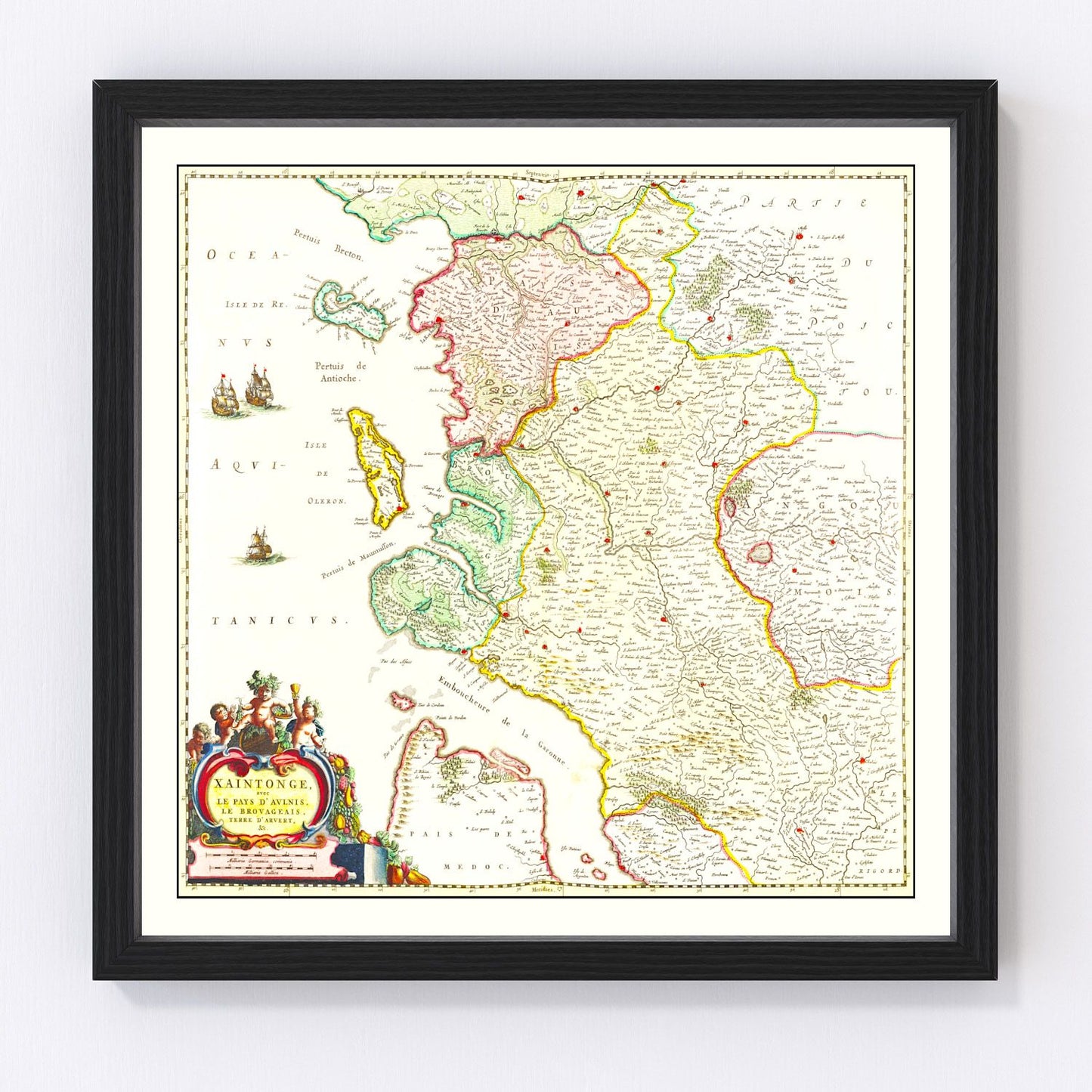 vintage map of Saintonge, France, 1665