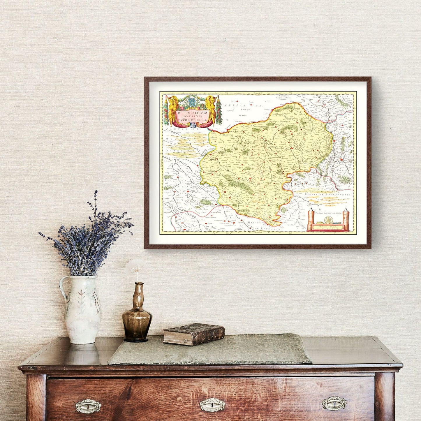 Vintage Map of Bourges and Nevers, France 1665