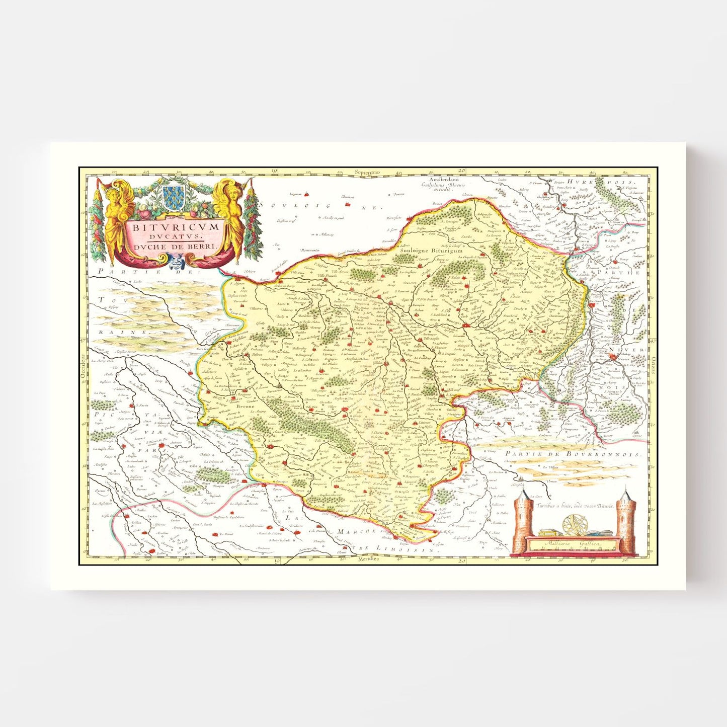 Vintage Map of Bourges and Nevers, France 1665