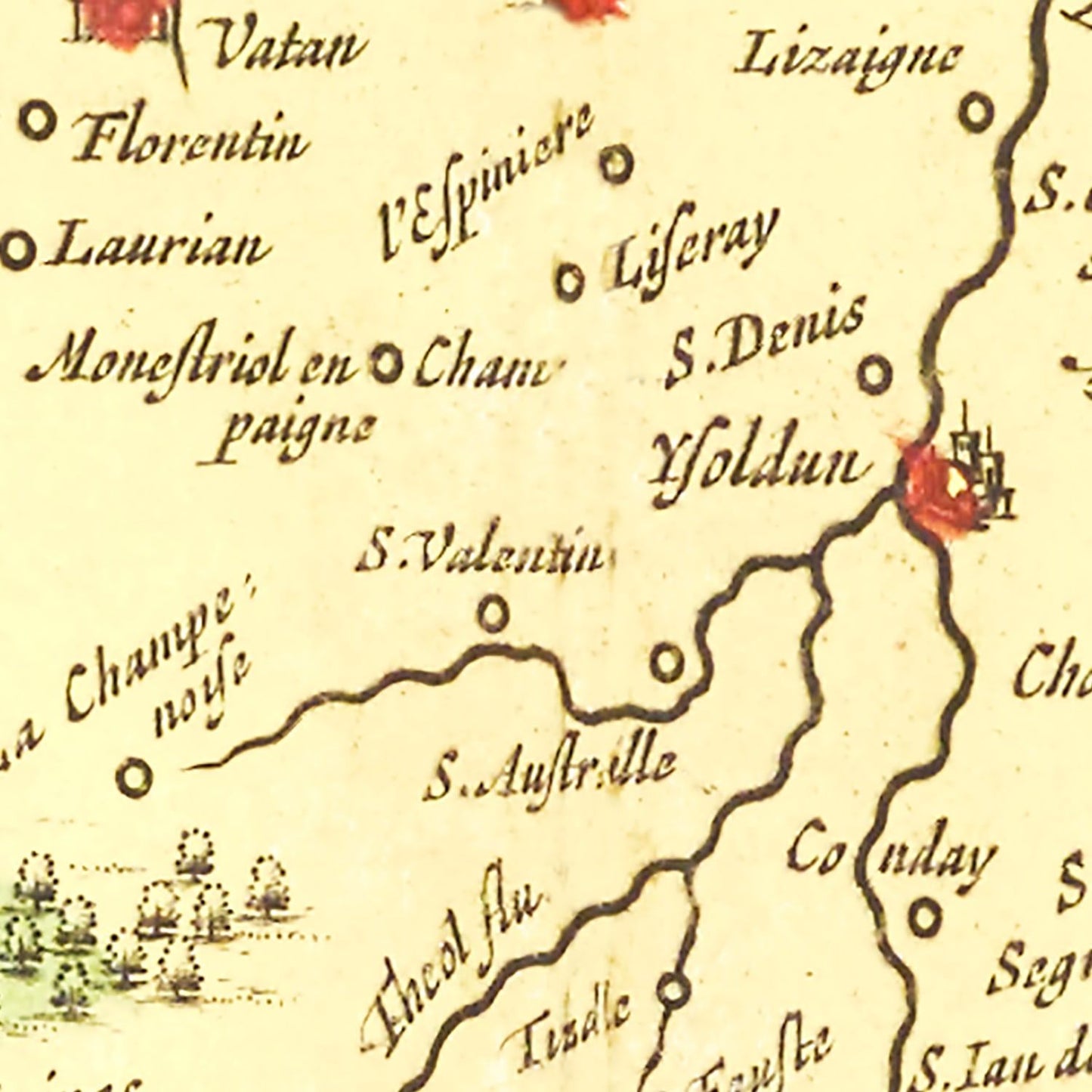 Vintage Map of Bourges and Nevers, France 1665