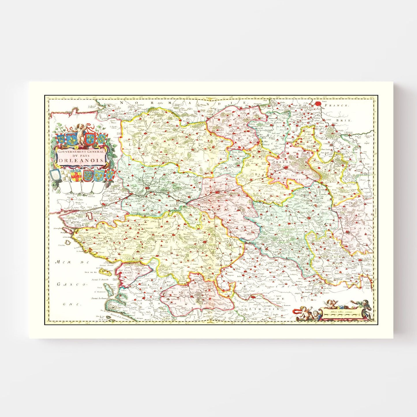 Vintage Map of Orléanais, France, 1665